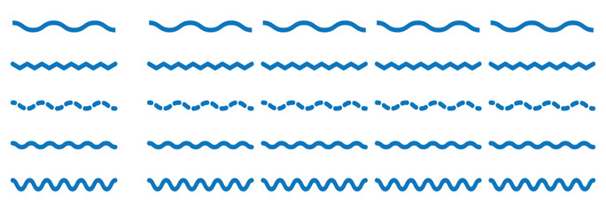Waves line set. Wave ornament pattern. Set of wavy zigzag lines. Wave thin line background. Vector zigzag and wavy horizontal underline. Vector illustration