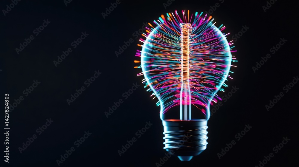 Poster explosion of lightbulb in electric high-speed burst concept. vibrant light bulb emitting colorful el