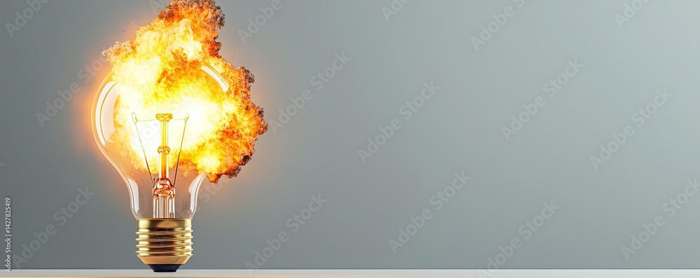 Poster explosion of lightbulb in electric high-speed burst concept. an innovative light bulb igniting with 