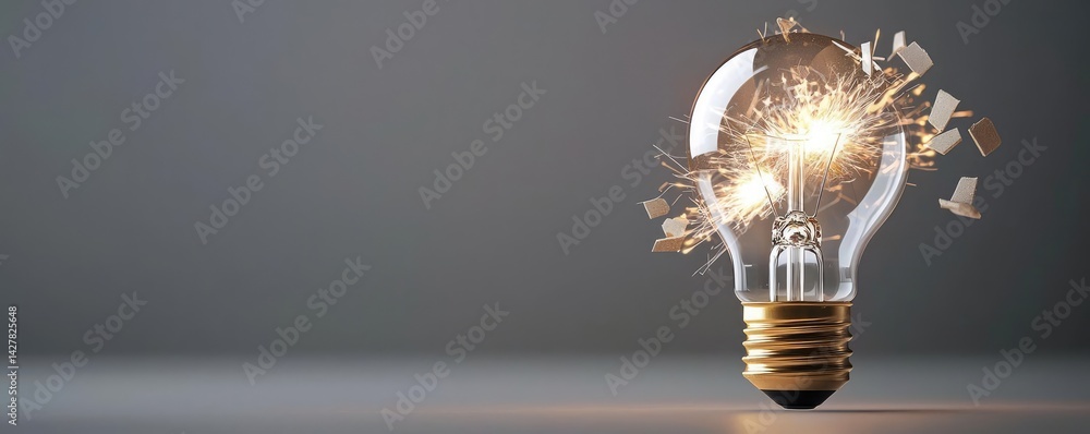 Aufkleber explosion of lightbulb showing filament and invention concept. a shattered light bulb emitting spark