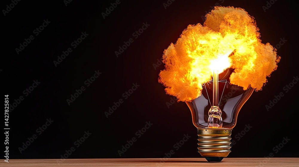 Poster explosion of lightbulb in electric high-speed burst concept. exploding light bulb symbolizes innovat