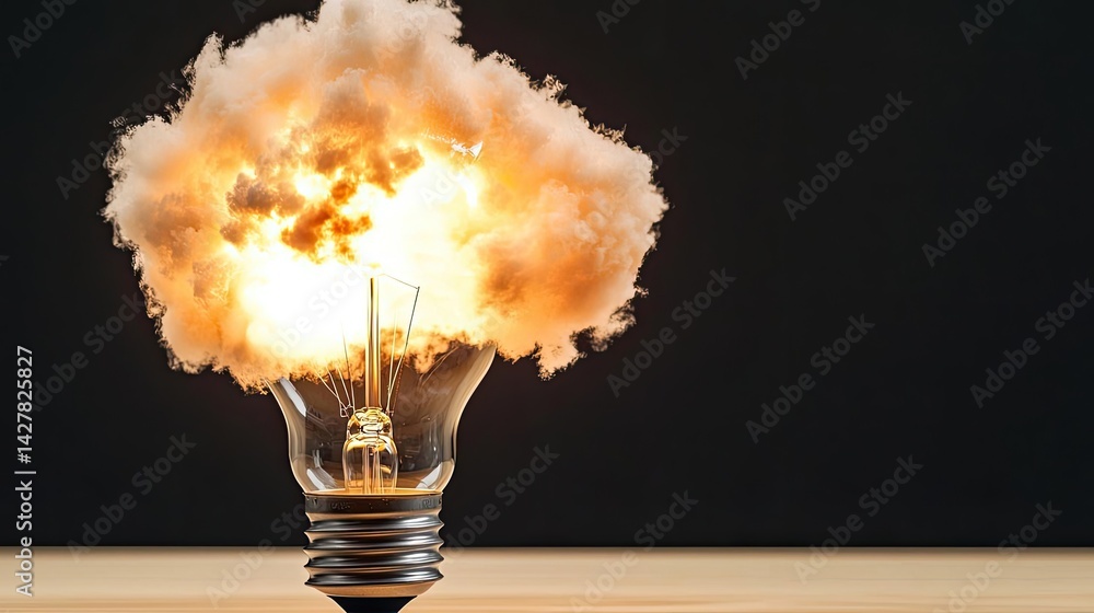 Poster explosion of lightbulb in electric high-speed burst concept. an exploding lightbulb symbolizes innov