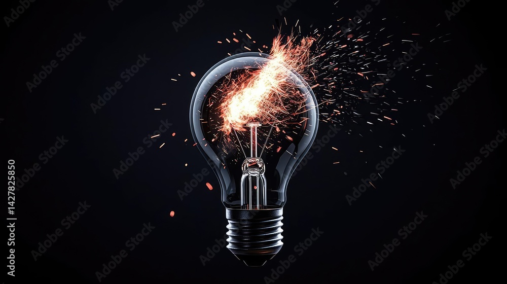 Poster explosion of lightbulb showing filament and invention concept. a creative image of a light bulb spar