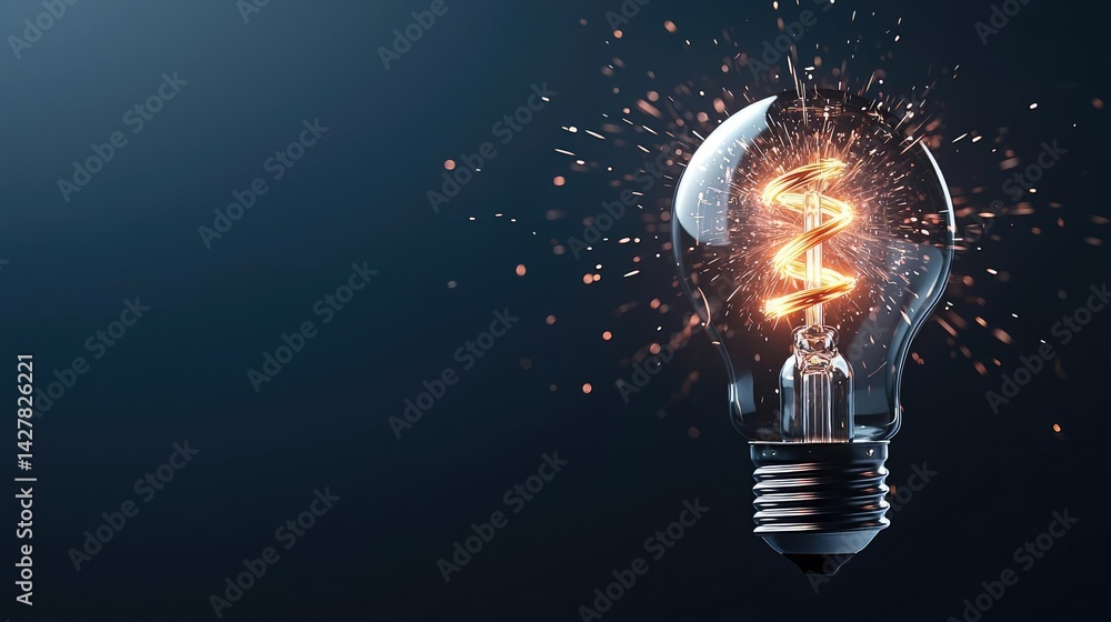 Poster explosion of lightbulb in electric high-speed burst concept. a glowing light bulb with sparks illumi