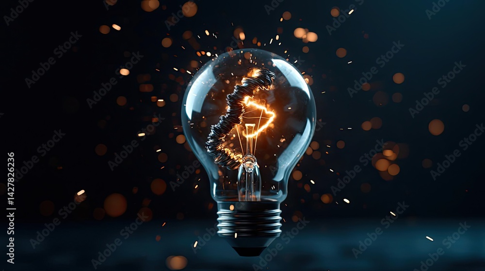 Poster explosion of lightbulb in electric high-speed burst concept. illuminated light bulb with sparks show