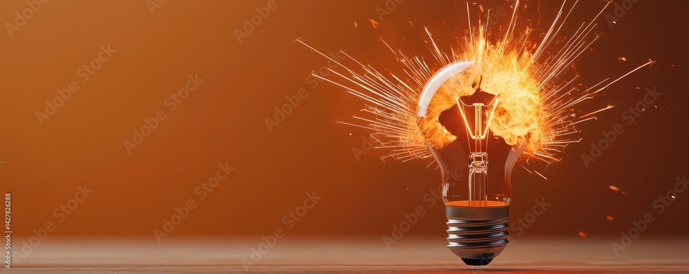 Poster explosion of lightbulb in electric high-speed burst concept. a light bulb bursts with energy, symbol