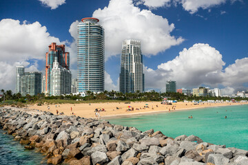 Miami Beach city skyline Florida USA