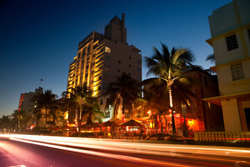 Nightlife on the art deco district of South Beach in Florida USA