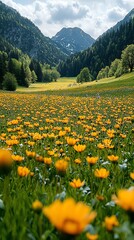 Mountain valley spring meadow wildflowers