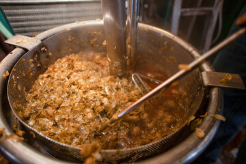 Hops boiling in the brewing process