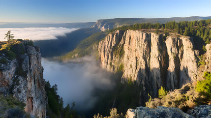 Obraz premium Majestic Cliffs Enveloped in Mist