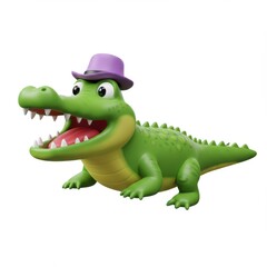 Fototapeta premium Cartoon alligator with hat cute animal illustration isolated on white background