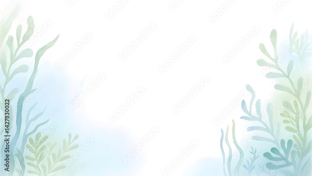 Aufkleber 水彩画の植物と青い背景に描かれた葉のシンプルなデザインの芸術的背景