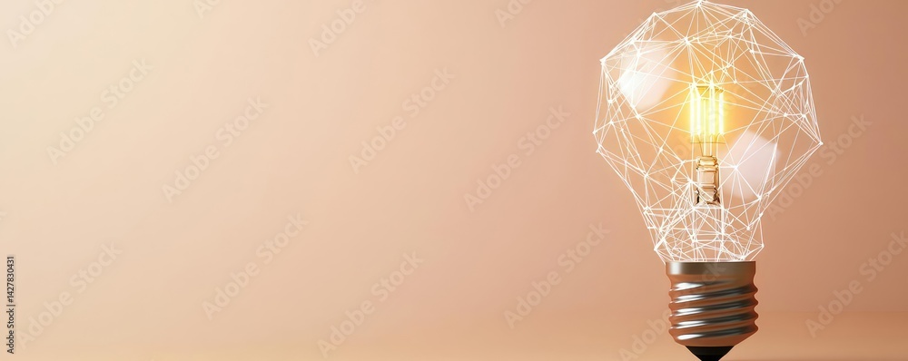 Poster Polygon lightbulb featuring lamp and network concept. Stylish light bulb with a modern design and warm illumination.