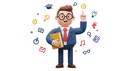 Teacher Education Character Knowledge Cartoon Illustration