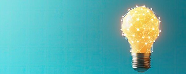 Polygon lightbulb featuring lamp and network concept. A glowing light bulb symbolizing innovation and creativity.