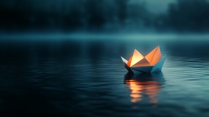 Glowing Paper Boat on Calm Water