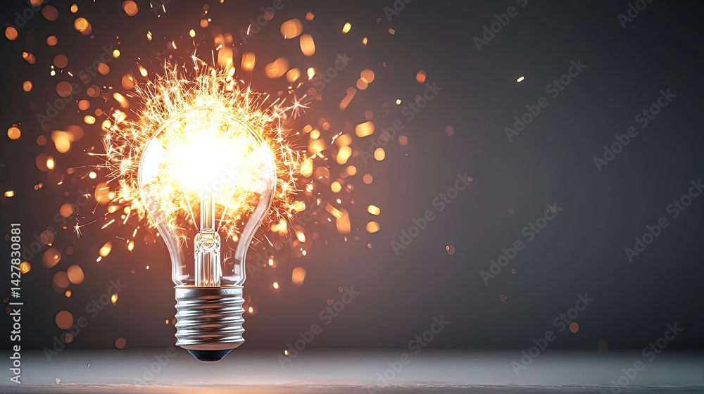 Poster explosion of lightbulb in electric high-speed burst concept. illuminating light bulb with sparks, sy