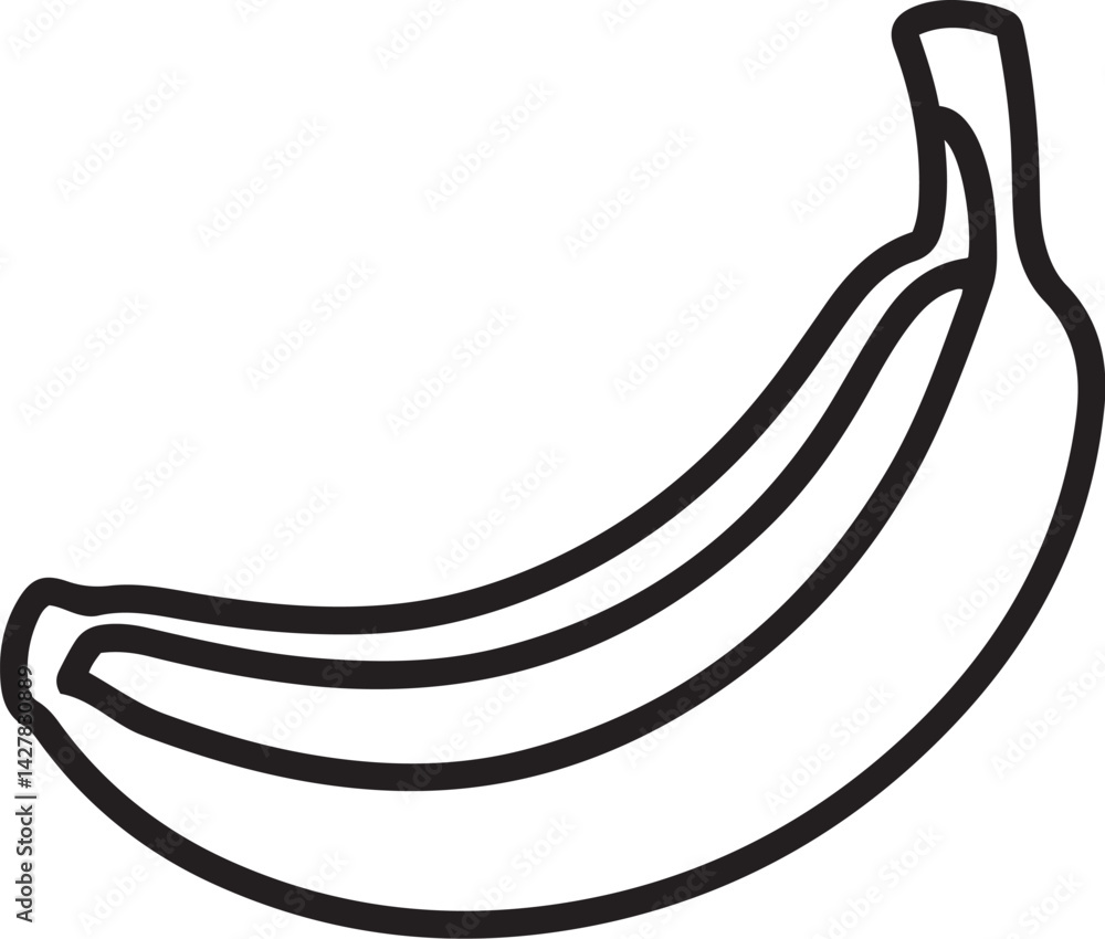 Poster black and white banana sketch with curved shape centered on page using clean minimalist line work wi