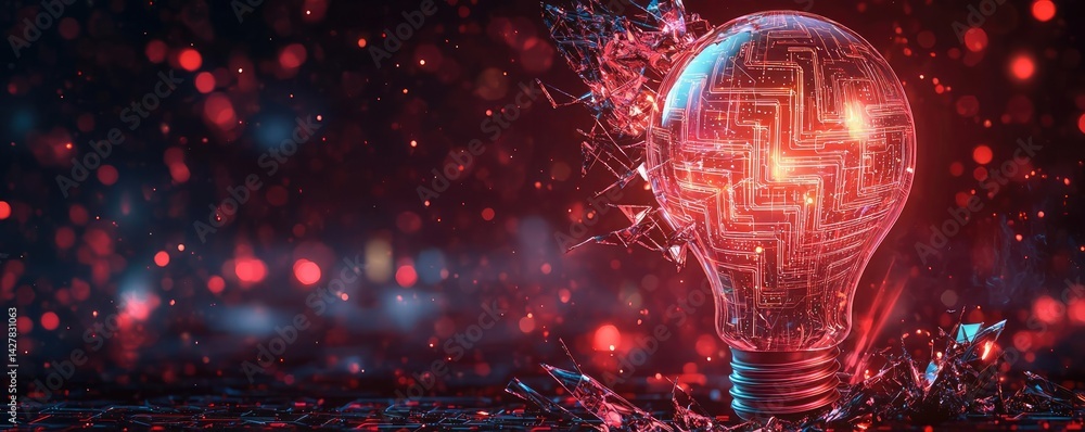 Aufkleber Explosion of lightbulb with creative invention impact concept. A creative representation of a glowing light bulb with sparks.