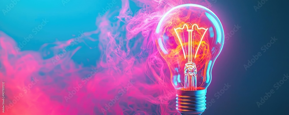 Aufkleber explosion of lightbulb with creative invention impact concept. a vibrant light bulb emits colorful s