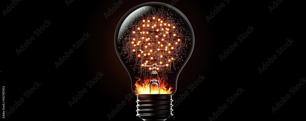 Poster explosion of lightbulb with creative invention impact concept. an innovative light bulb emits bright