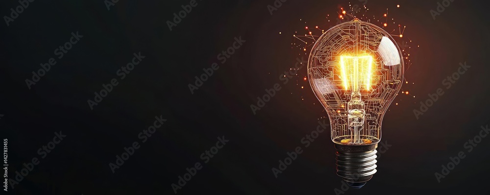 Poster explosion of lightbulb with creative invention impact concept. a glowing light bulb symbolizing crea