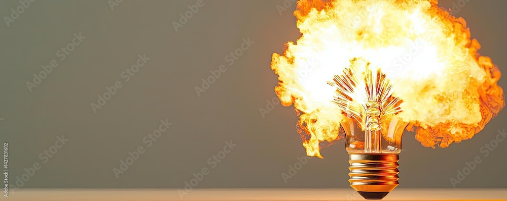 Poster explosion of lightbulb in electric high-speed burst concept. a light bulb ignites, symbolizing creat