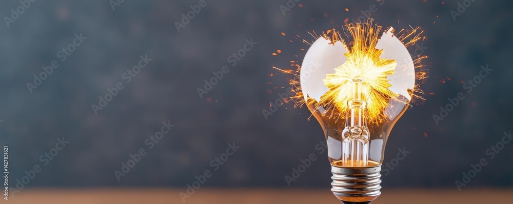 Poster explosion of lightbulb in electric high-speed burst concept. an explosion of creativity captured in 