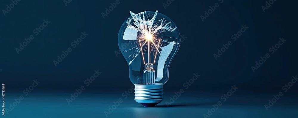 Poster explosion of lightbulb showing filament and invention concept. illuminated light bulb glowing with c