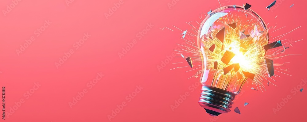 Poster explosion of lightbulb with creative invention impact concept. a shattered light bulb illuminating t