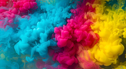 Obraz premium Vibrant Hues Dancing: Abstract Ink Cloud Bursting with Colorful Pigments