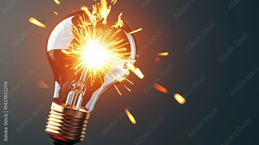 Poster explosion of lightbulb in electric high-speed burst concept. an exploding light bulb symbolizing bri