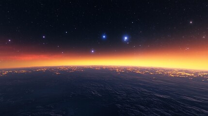 Alien Planet Sunset: Starry Night
