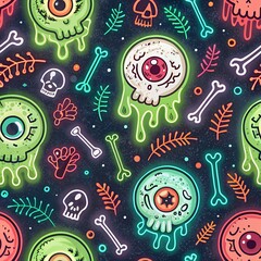 Fototapeta premium Eyeballs and Slime Halloween Seamless Pattern