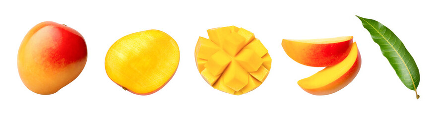 red and yellow mango fruit on white