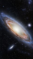 Naklejka premium Breathtaking view of a spiral galaxy abundant with stars amidst colorful nebulae and cosmic dust