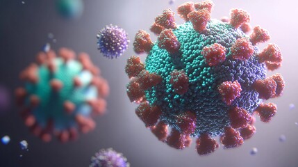 detailed microscopic illustration of coronavirus with spike proteins highlighting virus structure and viral particles