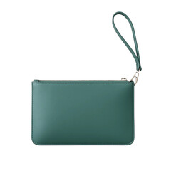green leather pouch bag with strap isolated on transparent background 