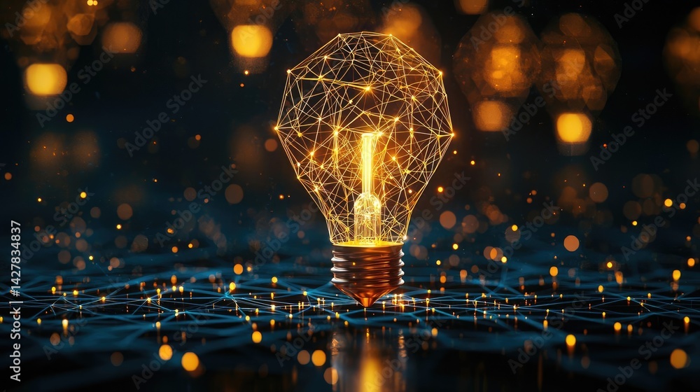 Aufkleber polygon lightbulb with innovation and exchange concept. a futuristic light bulb with glowing connect