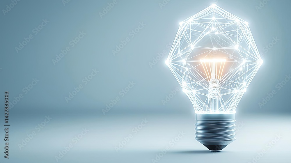 Poster polygon lightbulb featuring lamp and network concept. innovative light bulb design with glowing geom