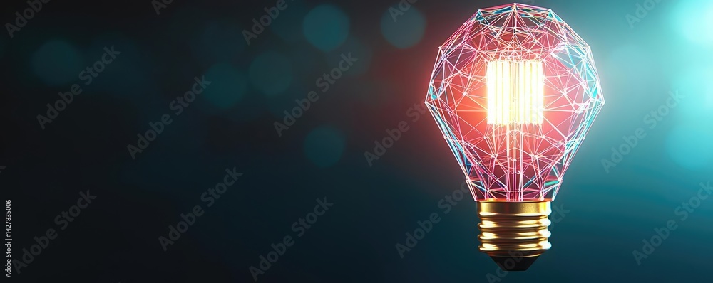 Poster polygon lightbulb in business and idea exchange concept. modern light bulb with a glowing filament i