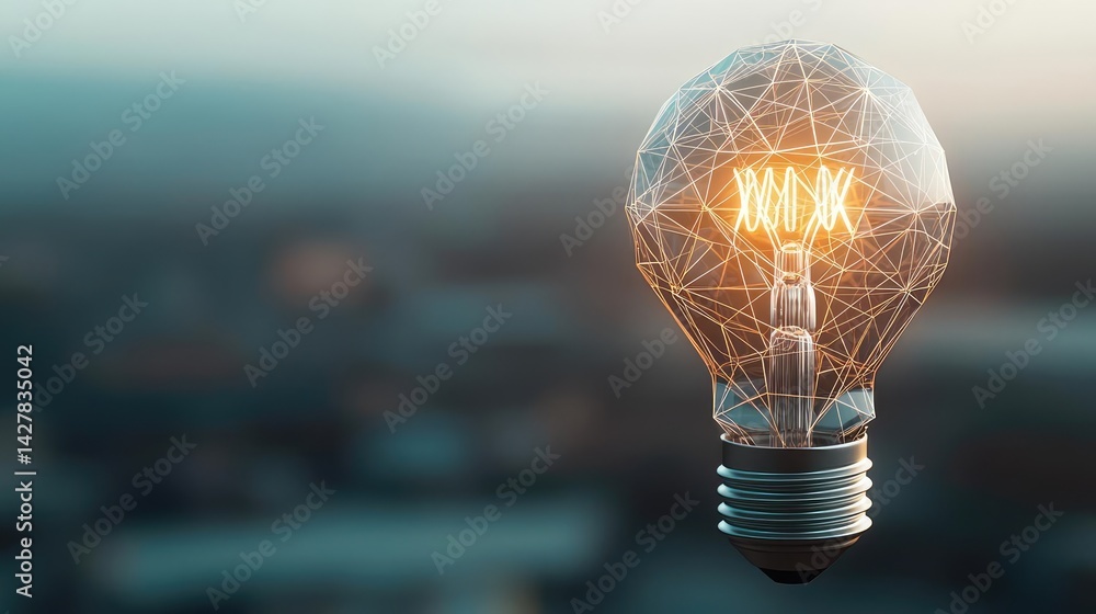 Poster polygon lightbulb in business and idea exchange concept. illuminated light bulb showcasing innovativ