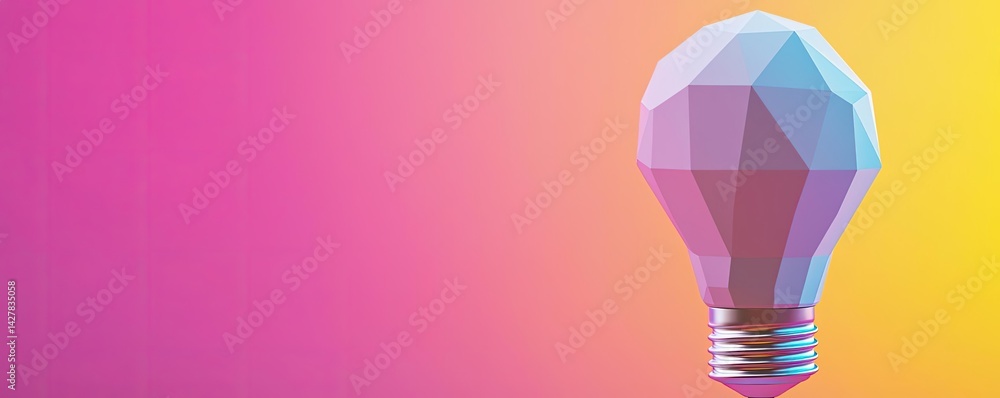 Poster Polygon lightbulb in business and idea exchange concept. A vibrant geometric light bulb design with colorful background.