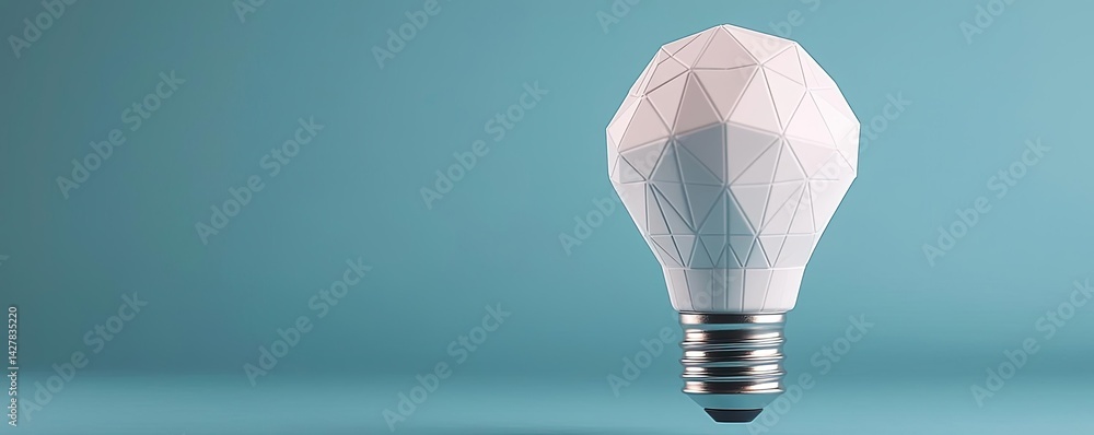 Poster polygon lightbulb featuring lamp and network concept. modern geometric light bulb design against a b