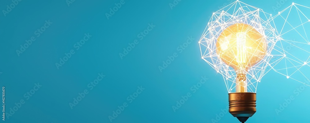 Poster polygon lightbulb featuring lamp and network concept. a glowing light bulb symbolizes innovation and