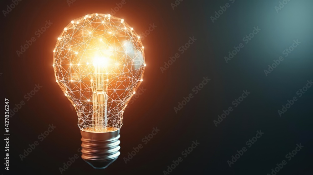 Poster polygon lightbulb with innovation and exchange concept. a glowing light bulb showcasing innovative e