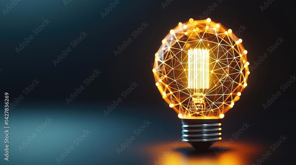 Poster Polygon lightbulb with innovation and exchange concept. Illuminating light bulb showcasing innovative design and creativity.