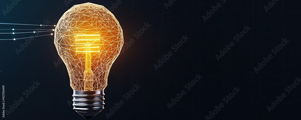 Poster polygon lightbulb with innovation and exchange concept. a glowing light bulb symbolizes innovation a