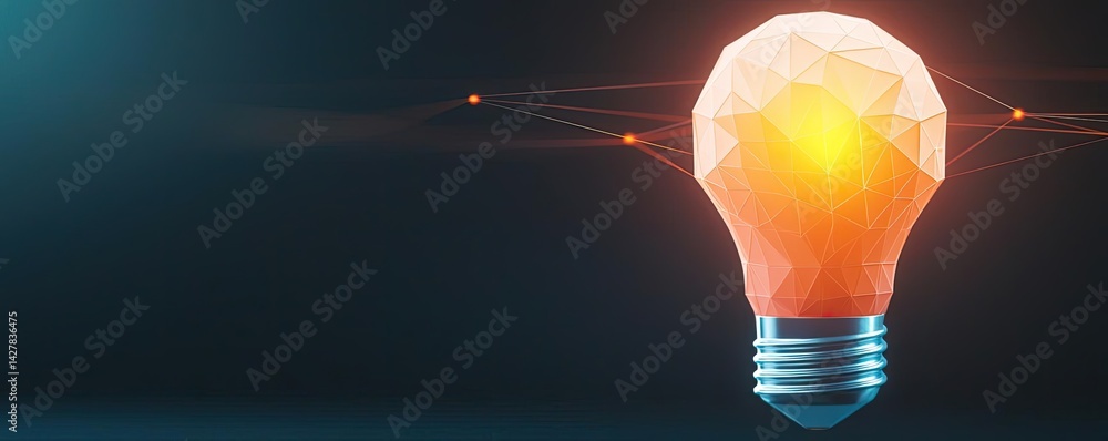 Aufkleber polygon lightbulb with innovation and exchange concept. innovative light bulb design with glowing el